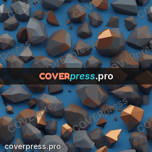 Polygon illustration: rocky asteroid on blue