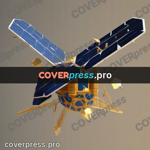 Polygon illustration: satellite with gold panels