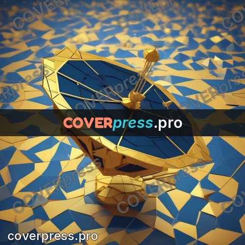 Polygon illustration: satellite with gold panels