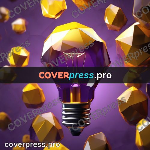 Polygon illustration: light bulb among gold facets