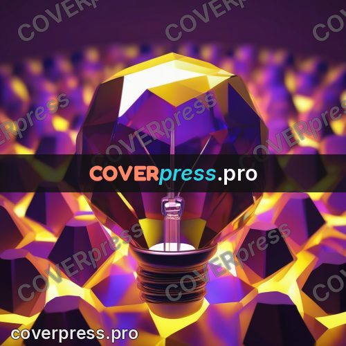 Polygon illustration: light bulb among gold facets