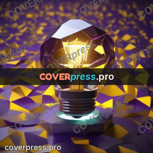Polygon illustration: light bulb among gold facets