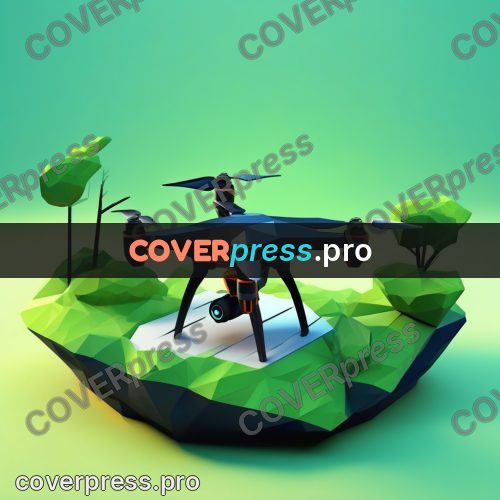 Polygon illustration: drone above green hills