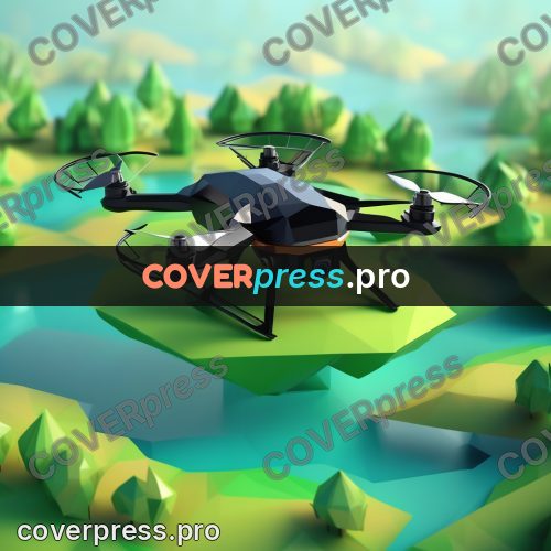 Polygon illustration: drone above green hills