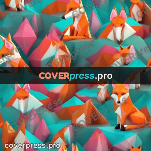 Polygon illustration: red fox among the hills