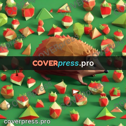 Polygon illustration: hedgehog among apples