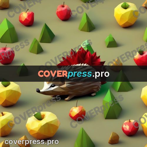 Polygon illustration: hedgehog among apples