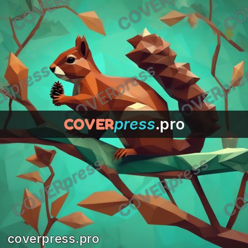 Polygon illustration: squirrel holding a pine cone