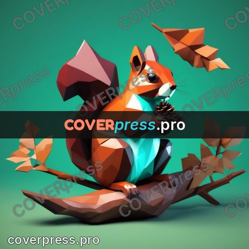 Polygon illustration: squirrel holding a pine cone