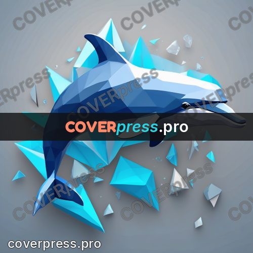 Polygon illustration: dolphin among blue facets