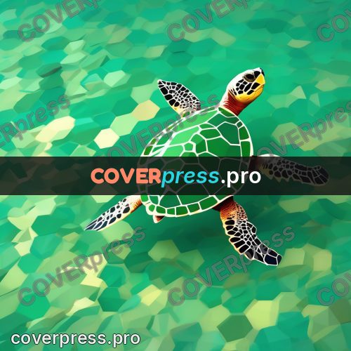 Polygon illustration: green turtle in the water