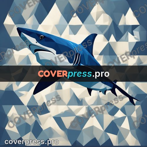 Polygon illustration: blue shark in the water