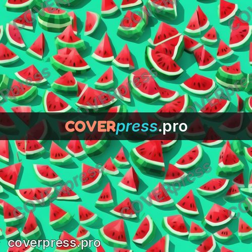 Polygon illustration: watermelon slice with seeds