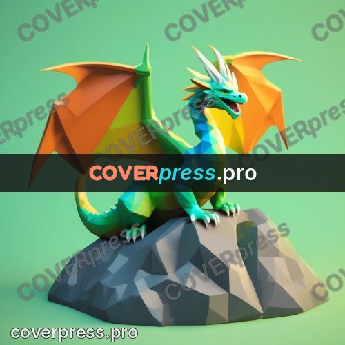Polygon illustration: green dragon on a rock