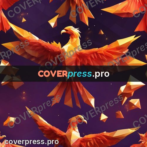 Polygon illustration: phoenix with open wings