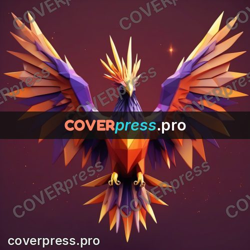 Polygon illustration: phoenix with open wings