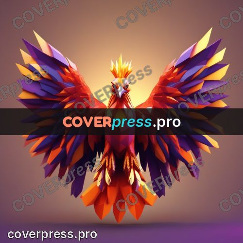 Polygon illustration: phoenix with open wings