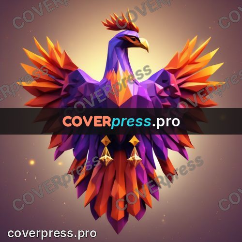 Polygon illustration: phoenix with open wings