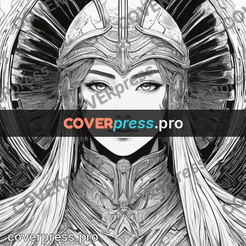 Anime line art: woman in a patterned helmet