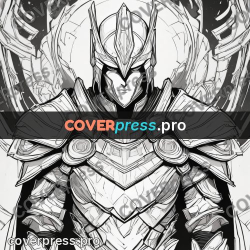 Anime line art: knight in full plate armour