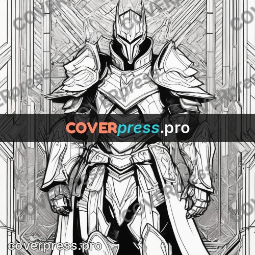 Anime line art: knight in full plate armour