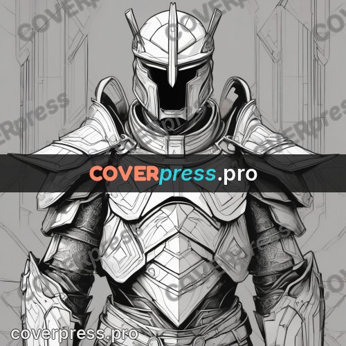 Anime line art: knight in full plate armour