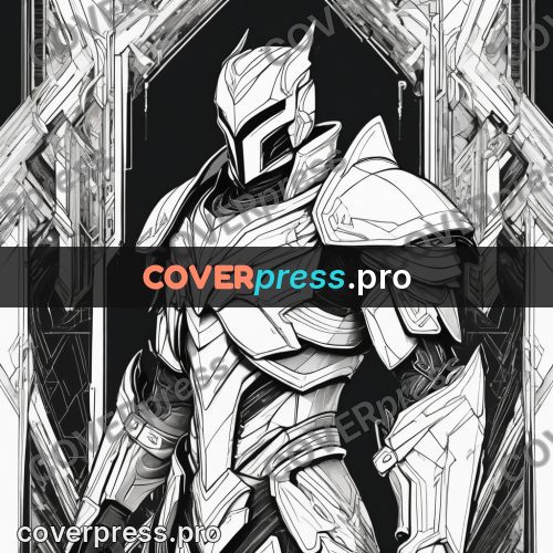 Anime line art: knight in full plate armour
