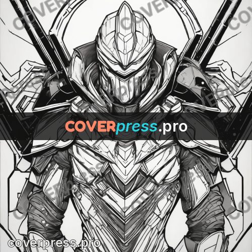 Anime line art: knight in full plate armour