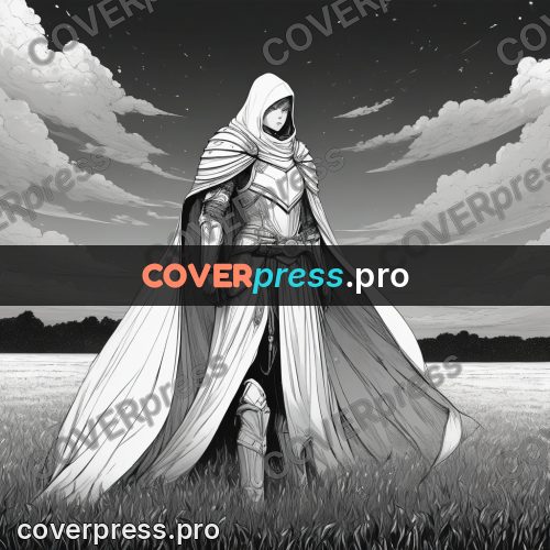 Anime line art: figure in a cloak and armour