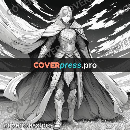 Anime line art: figure in a cloak and armour
