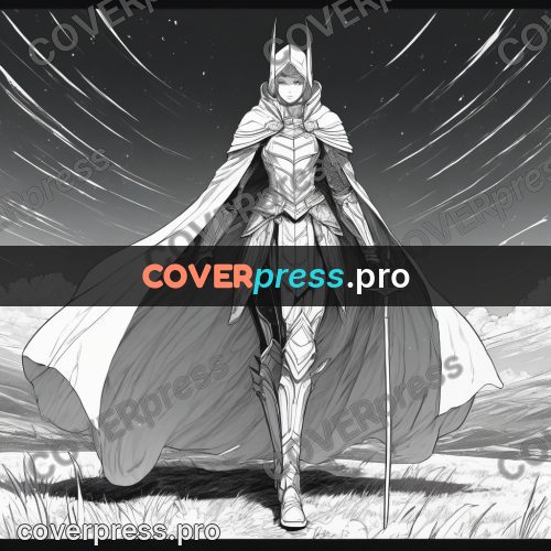 Anime line art: figure in a cloak and armour