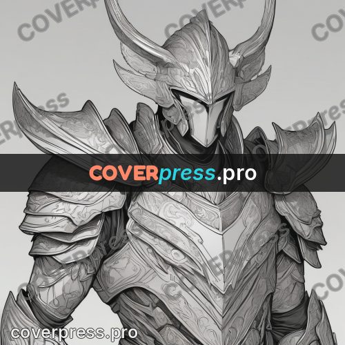 Anime line art: armour with a winged helm