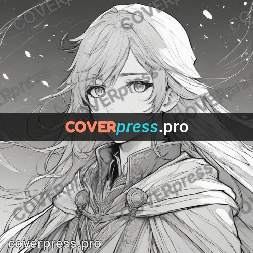 Anime line art: pale-haired figure in a cloak