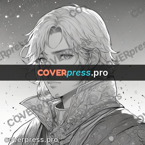 Anime line art: pale-haired figure in a cloak