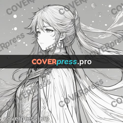 Anime line art: pale-haired figure in a cloak