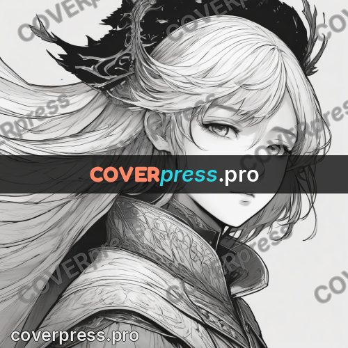 Anime line art: pale-haired figure in a cloak