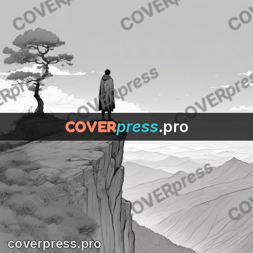 Anime line art: figure at a cliff edge