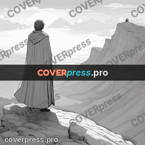 Anime line art: figure at a cliff edge