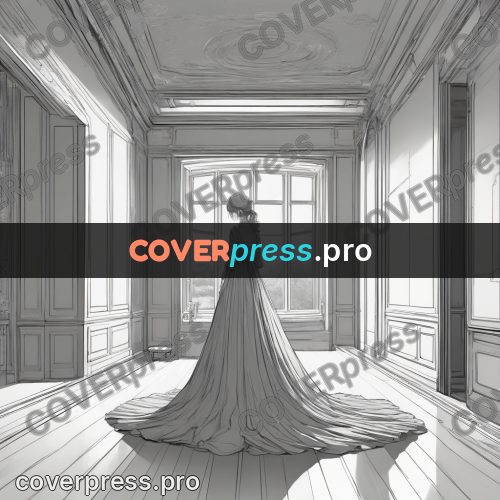 Anime line art: figure in a long dress
