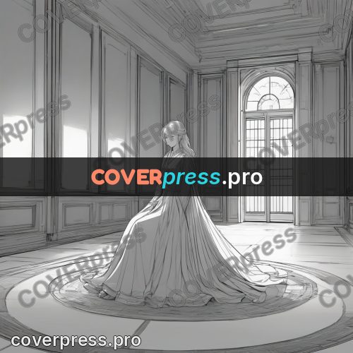 Anime line art: figure in a long dress
