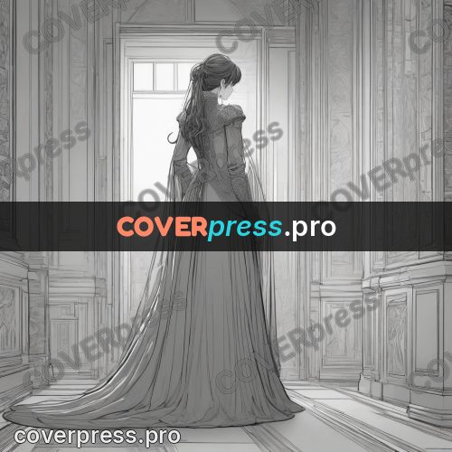 Anime line art: dress with a long train