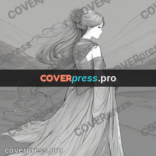 Anime line art: dress with a long train