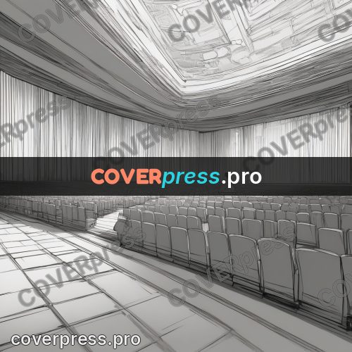 Anime line art: empty hall with a distant figure