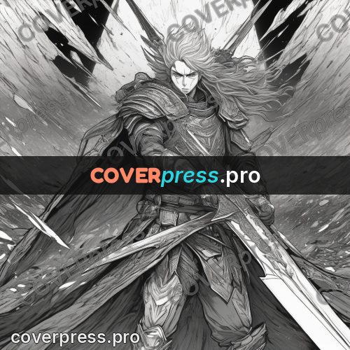 Anime line art: warrior with a sword in motion