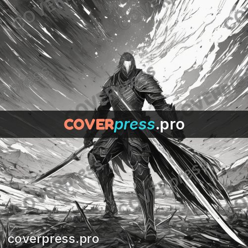 Anime line art: warrior with a sword in motion