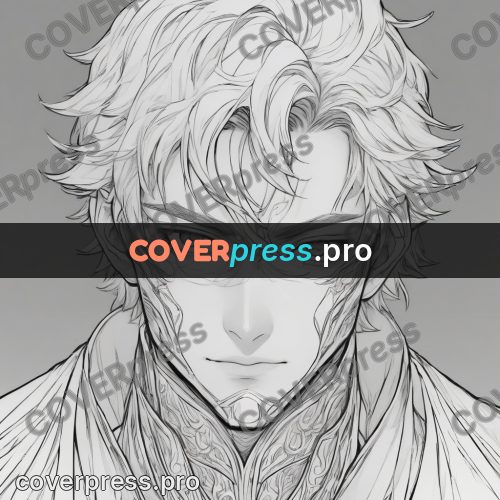 Anime line art: hero face with a fringe