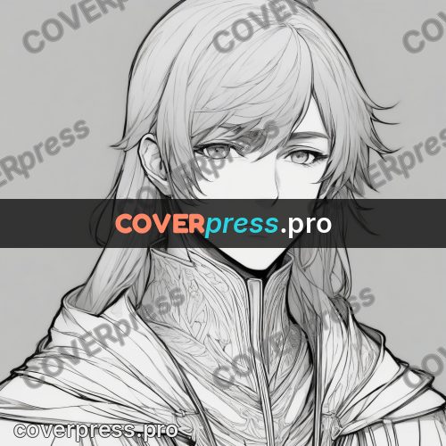 Anime line art: hero face with a fringe