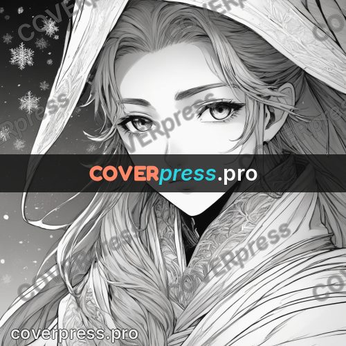 Anime line art: long-haired hero in the snow