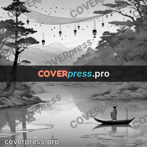 Anime line art: figure in a kimono by water