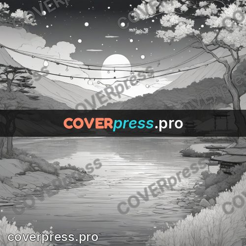 Anime line art: figure in a kimono by water
